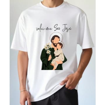 Camiseta Adulto Católica Cristã Unissex e Infantil São José Malha 100% Algodão - Lançamento