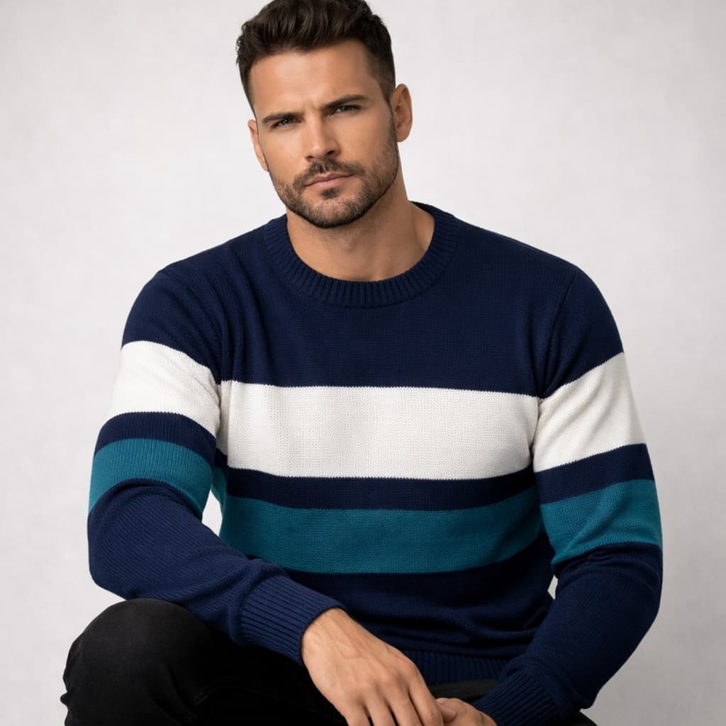 Blusa Masculina Roupas de Frio Malha de Inverno Tricô Casual Listrado
