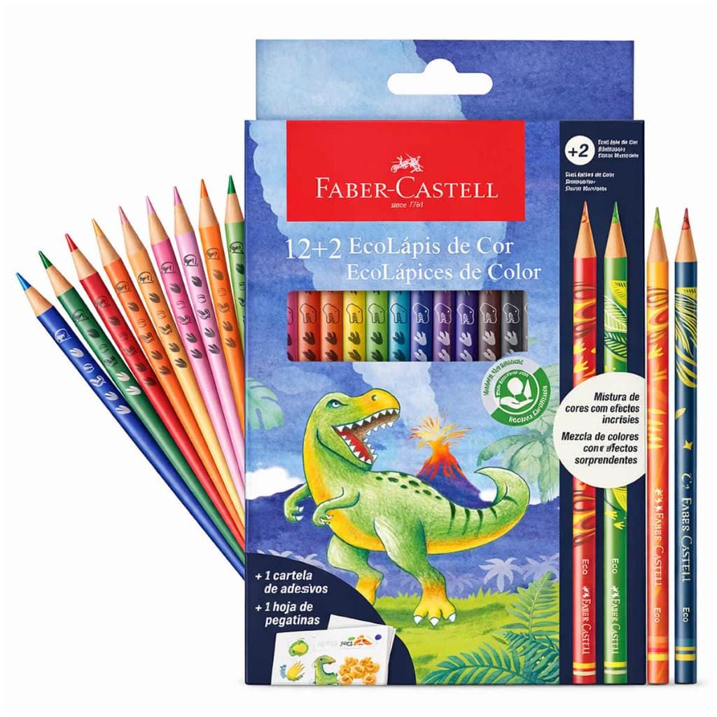 Lapis de Cor EcoLápis Faber-Castell Dinossauro, 12 Cores + 2 Lápis Misturinha