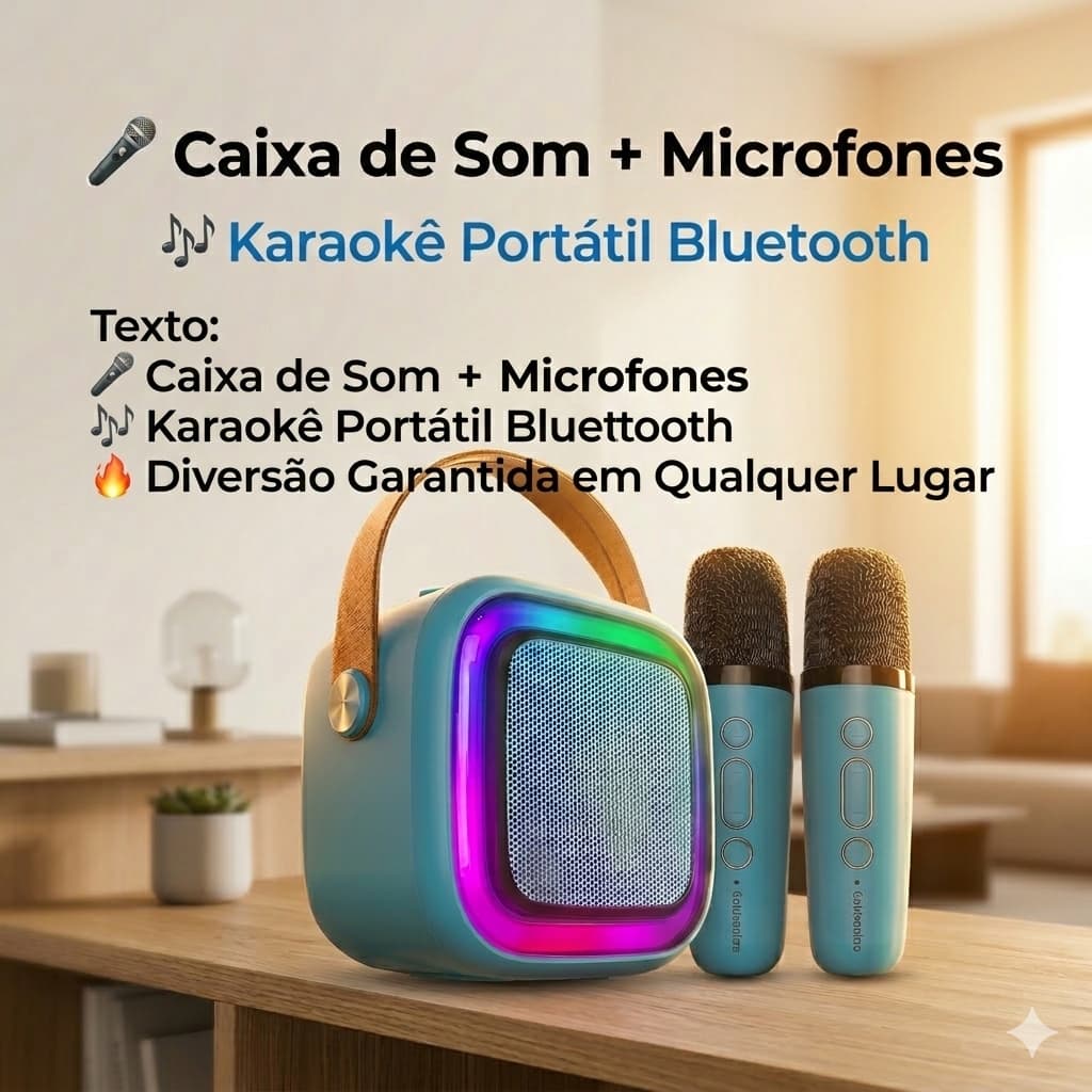 Caixa De Som C/ Microfones Karaokê Brincadeiras em Família