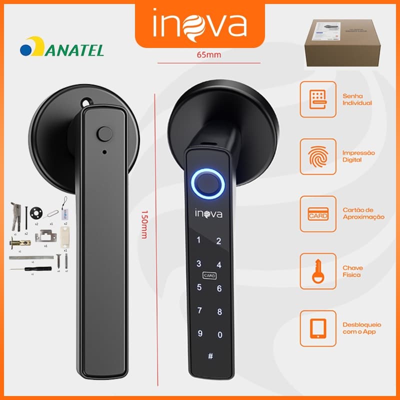 INOVA Fechadura Digital Biométrica Preta Eletrônica Segurança Entrada Sem Chave para Portas YS-12887 B
