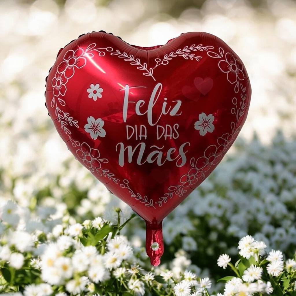 Balão Metalizado Coração Vermelho Feliz Dia Das Mães Com Flores 45cm