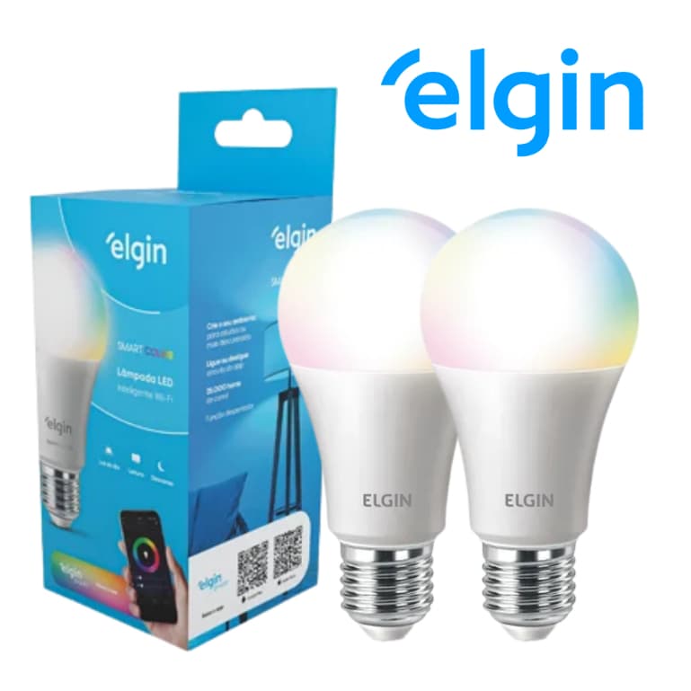 Kit 2 Lâmpadas Inteligente Bulbo LED Elgin 10W  Smart Color RGB Wifi Compatível com Alexa e Smart Ho