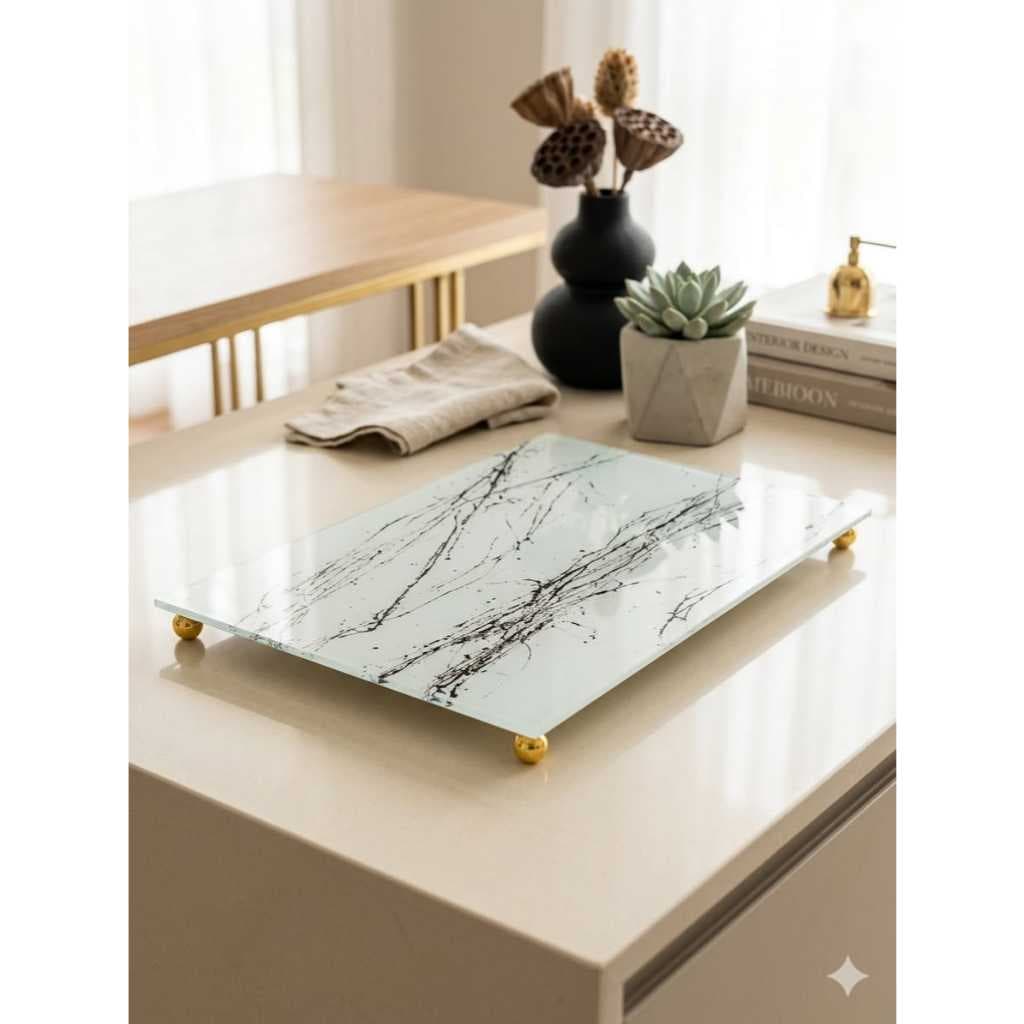 Bandeja Marmorizada Organizadora Decorativa Para Lavabo Sala Escritório Esmaltes Maquiagem Luxo Resistente