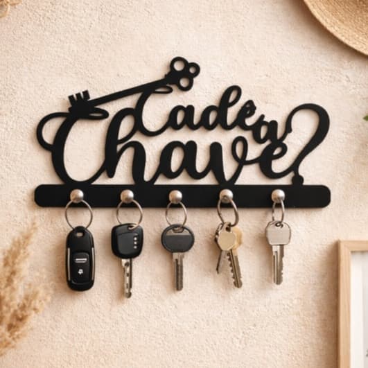 Porta Chave Parede MDF Cadê a Chave Organizador Decorativo Multiuso Casa Home Decor 5 Ganchos