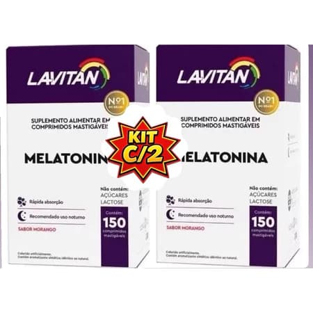 KIT C/2 LAVITAN MELATONINA SABOR MARACUJA C/150 COMPRIMIDOS MASTIGAVEIS - KIT C/2 (300 COMPRIMIDOS TOTAL)