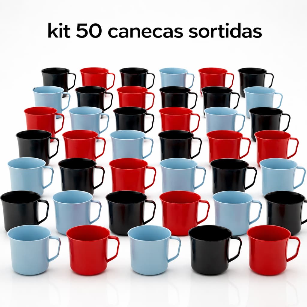 Kit 50 Canecas 300ml Plástico Resistente Festas Escola Colorida Creche Crianças Eventos Cantina