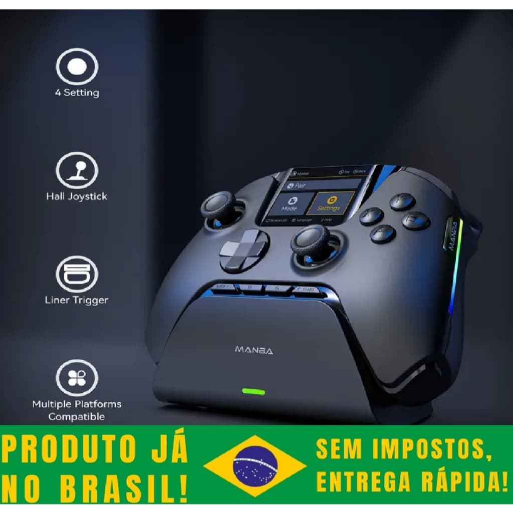 Controle Manba One V2: Tela Interativa Visual Switch/PC/iOS/Android RGB1800mAh com base de carregamento