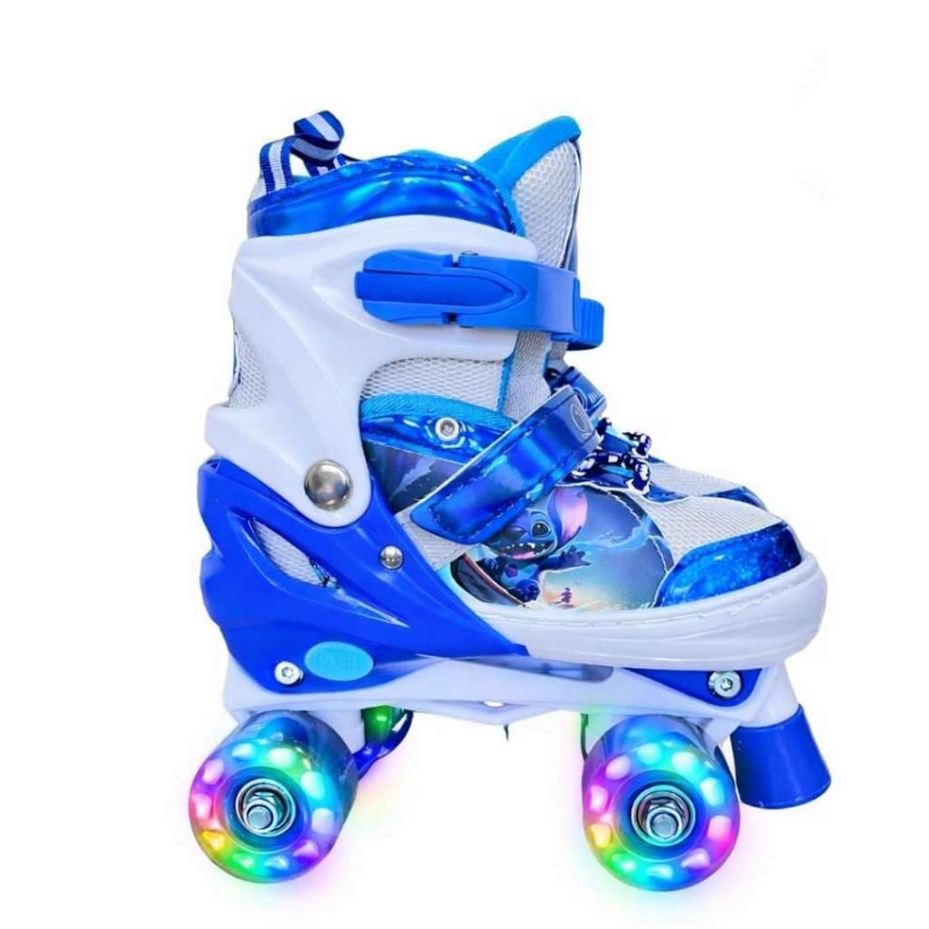Patins Quad Desenho Stitch Infantil Tamanho Ajustável Regulável Rodinhas Com LED - LANÇAMENTO TOP!