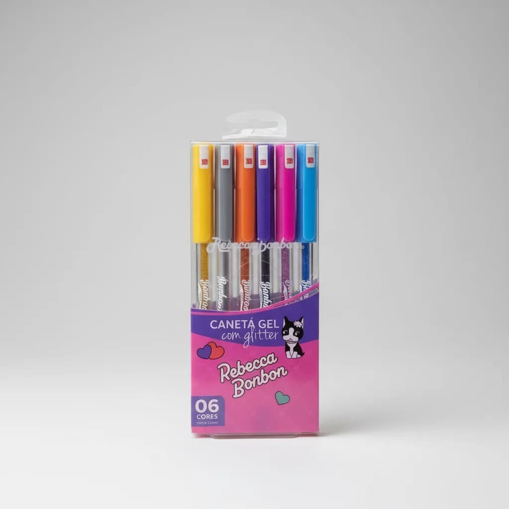 CANETA ESFEROG GEL C/GLITTER C/6 CORES
