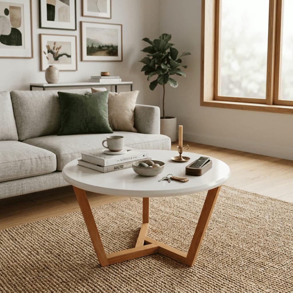 Mesinha de Centro Pandora Slim MDF Madeira Maciça Desing Moderno Redondo