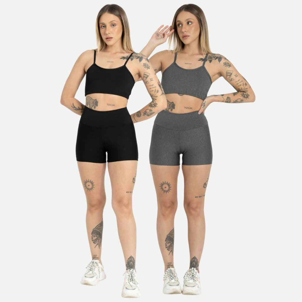 Kit 2 Conjuntos Feminino Academia Fitness Top Short Meia Coxa Roupa Treino Zero Transparência