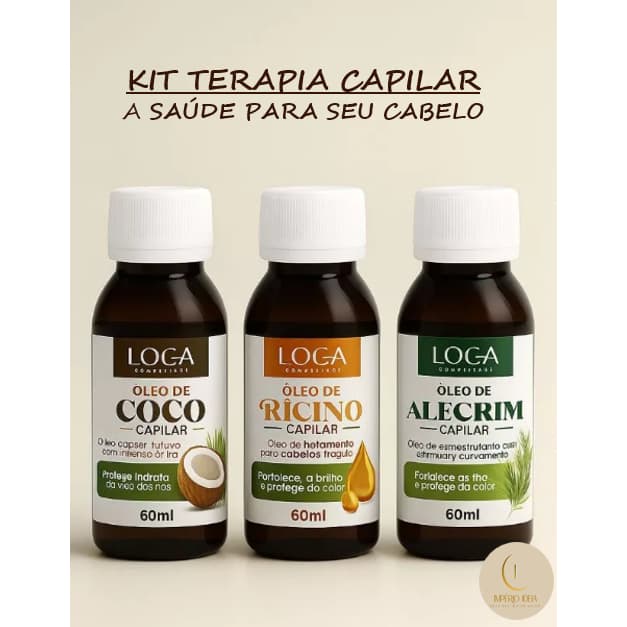 🌿 KIT CAPILAR C/ 3 Óleos Loca – Coco, Rícino e Alecrim 💖 | Hidratação + Crescimento + Força