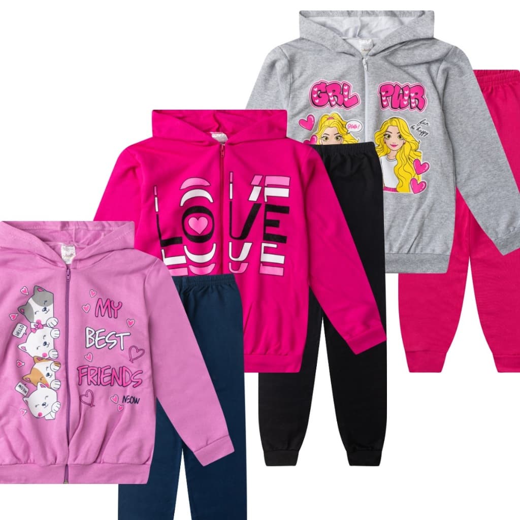6 Roupa Infantil Juvenil  10/12/14 Moletom Feminino 3 Blusa e 3 Calça