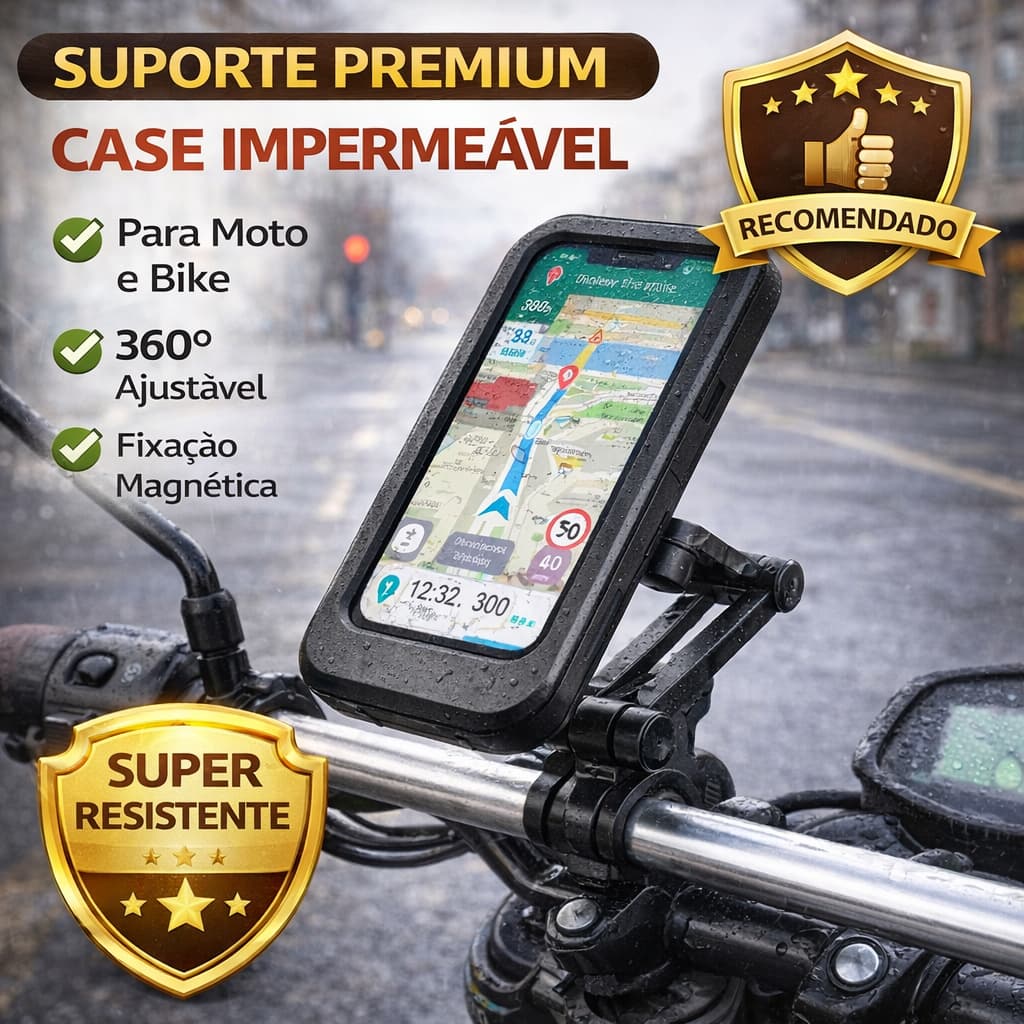 Suporte Celular Moto Bike Prova Dágua 360° Articulado Até 6.5 Fixação Guidão