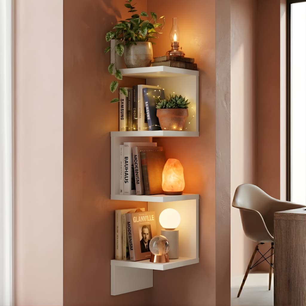 Prateleira Suspensa Prateleira De Canto Livros Nicho  Parede Mdf Decoração Estante
