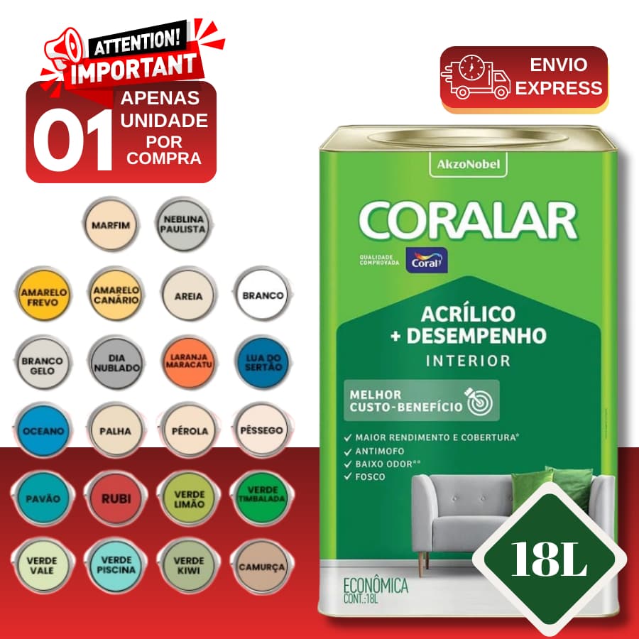 Tinta Acrílica 18L Litros Coral Universo Versátil Interno Coralar Anti Mofo 18 Litros Cores