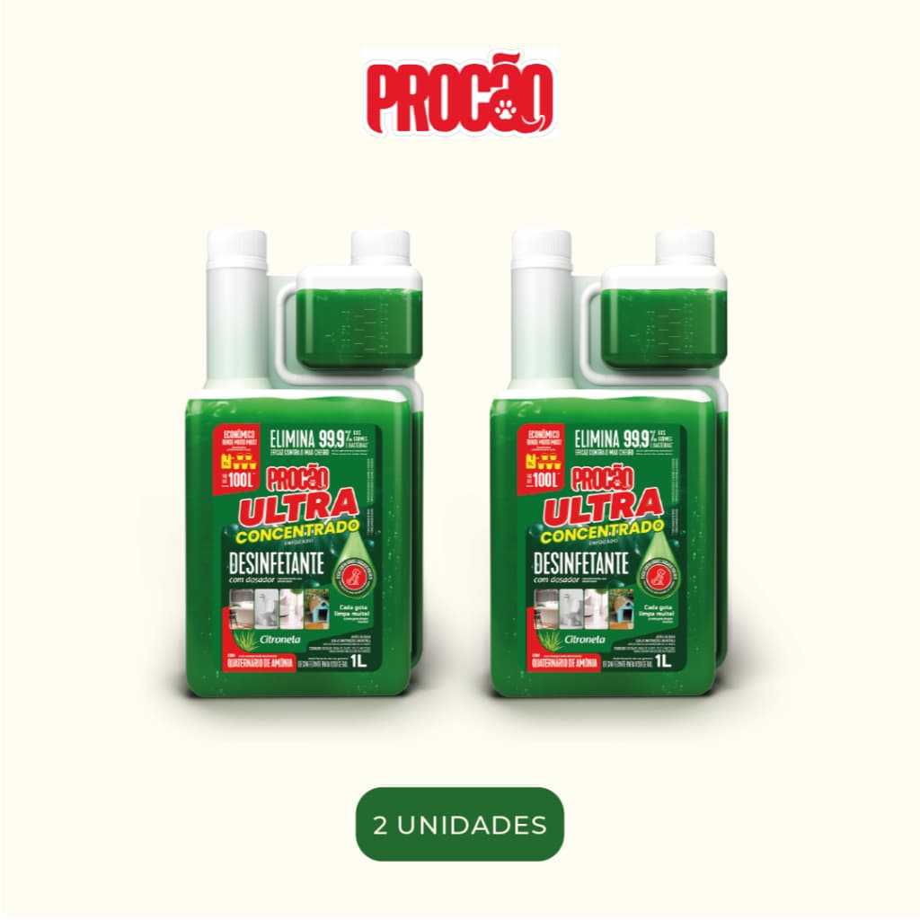 KIT2 Desinfetante Concentrado Procão - Pet e Casa - Limpeza Pesada - Elimina Odor - Citronela 1L