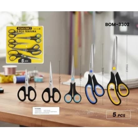 Kit 5 Tesouras Bomvink Profissionais – Afiadas, Resistentes e Multiuso ✂️ Oferta!