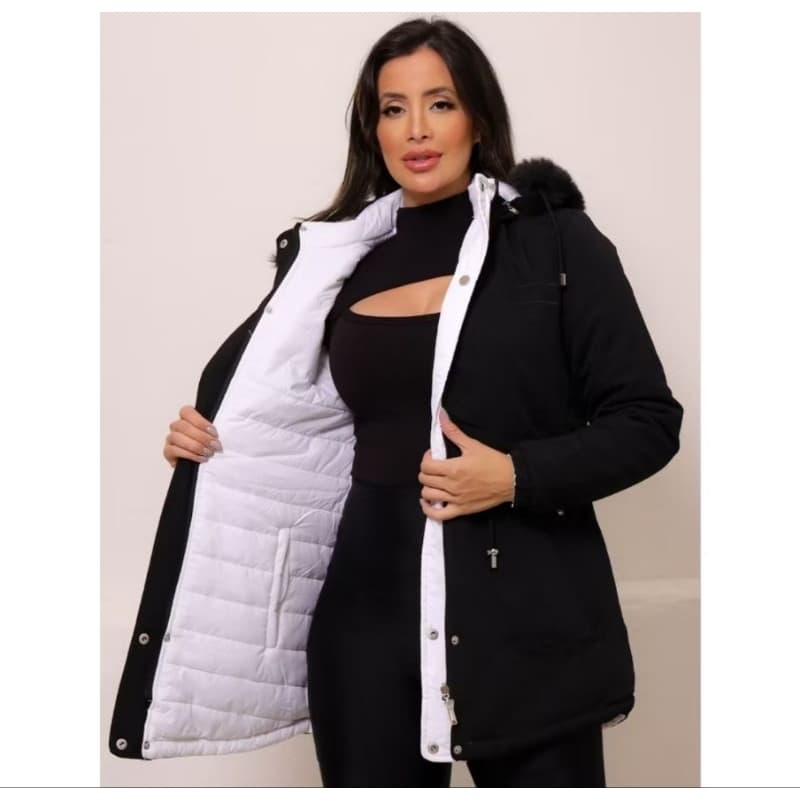Jaqueta Parka Dupla face de Sarja feminina 2 cores outono e inverno