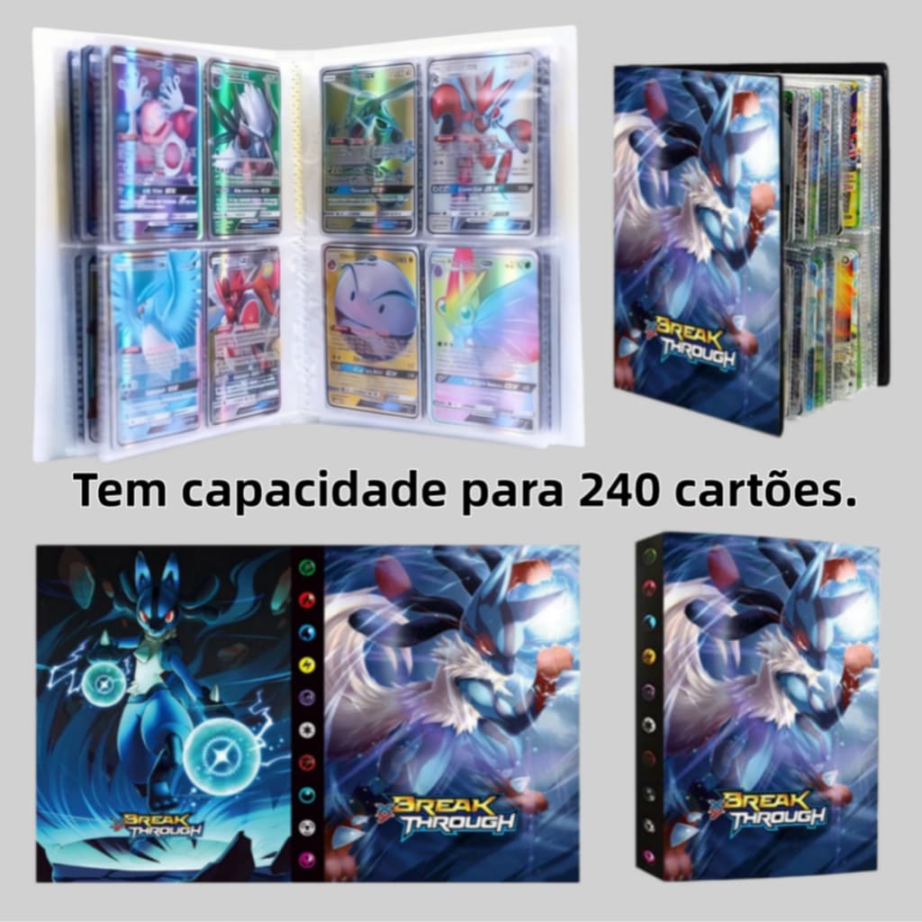 Álbum Porta Cartas Pokémon TCG Yu-Gi-Oh MTG 240 ou 400 Cartas Organizador de Cards para Coleção