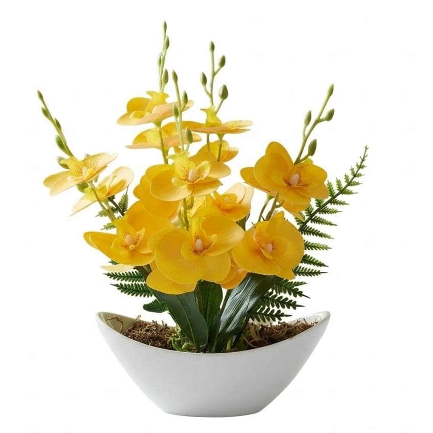Arranjo de Orquídeas Planta Artificial Vaso Barca Decoração