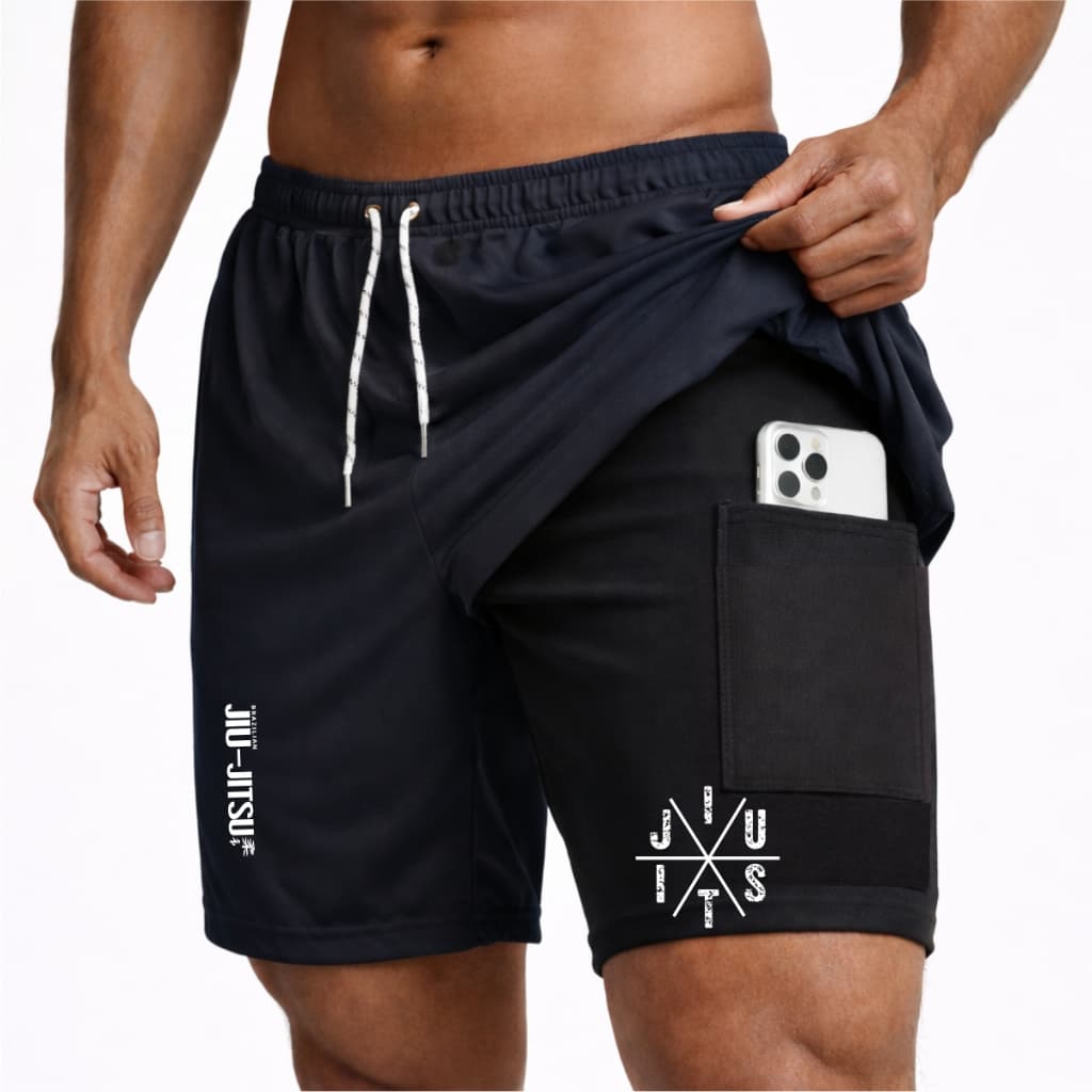 Bermuda Shorts Compressão 2 em 1 Masculino JIU JITSU 02 Treino Academia Corrida