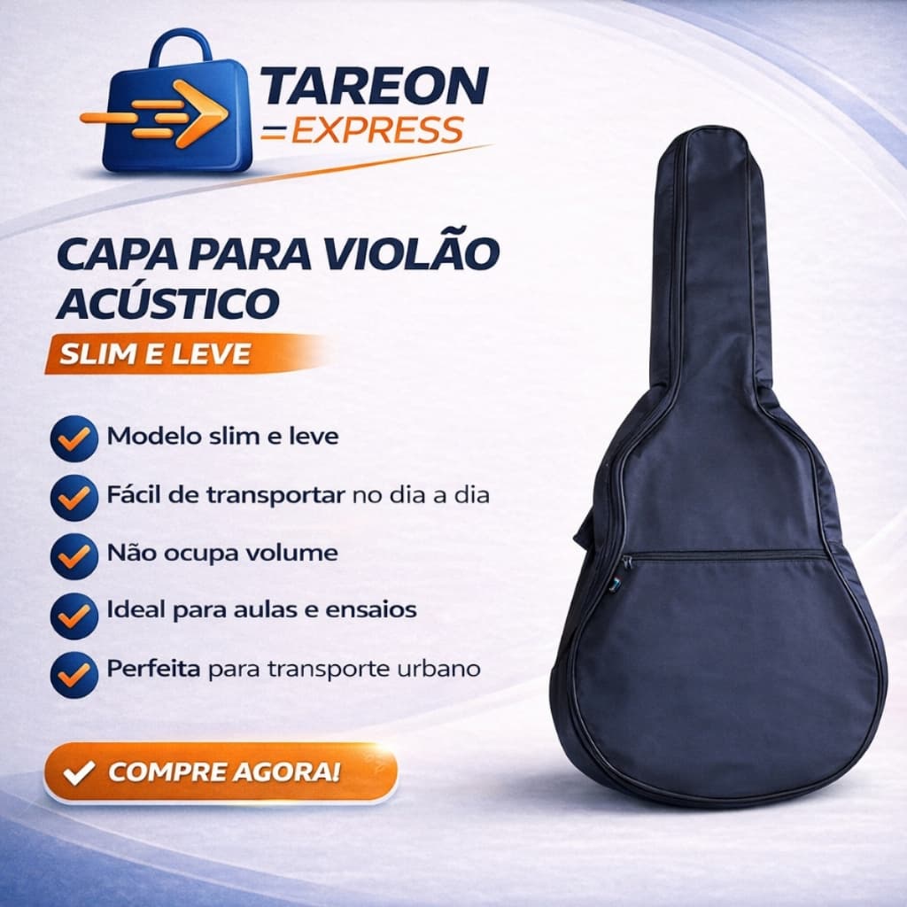 Capa Para Violão Acústico Preta Slim Resistente Fácil Transporte