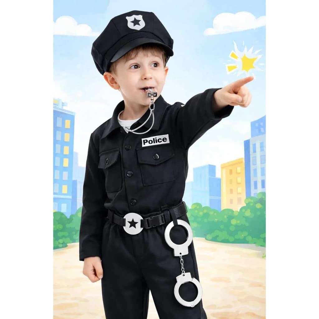 Fantasia Infantil Completa Menino Policial Luxo Azul 1 14 Anos