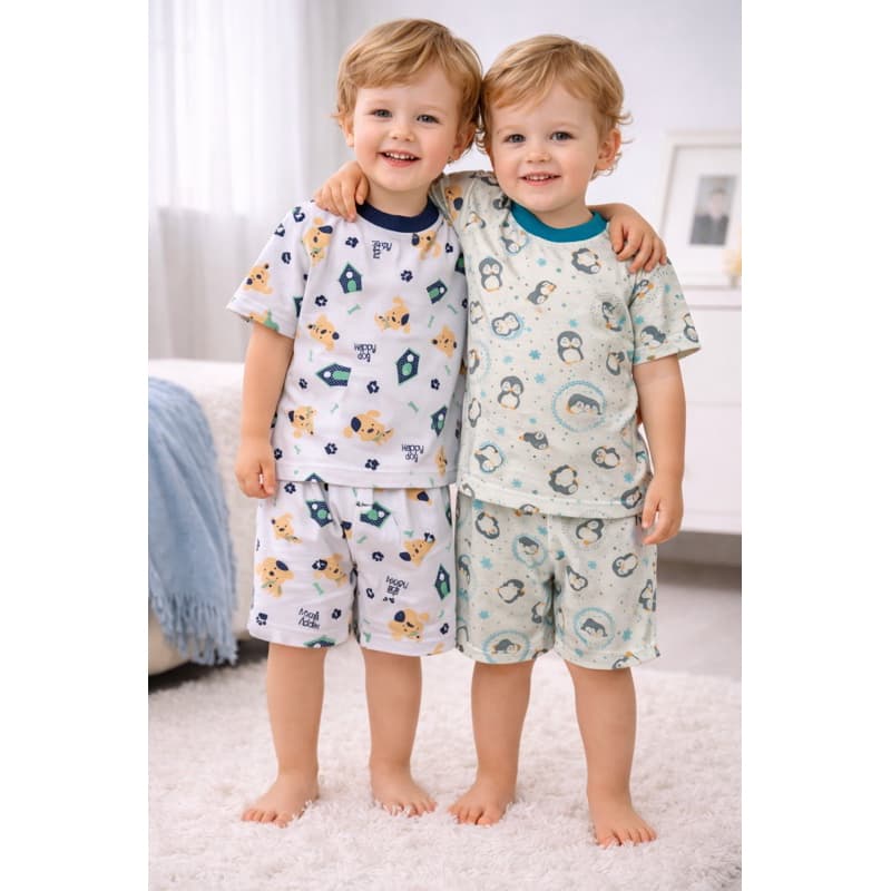 Kit 2 Pijamas Infantil Menino Manga Curta Conjunto Verão Leve Confortável Estampado