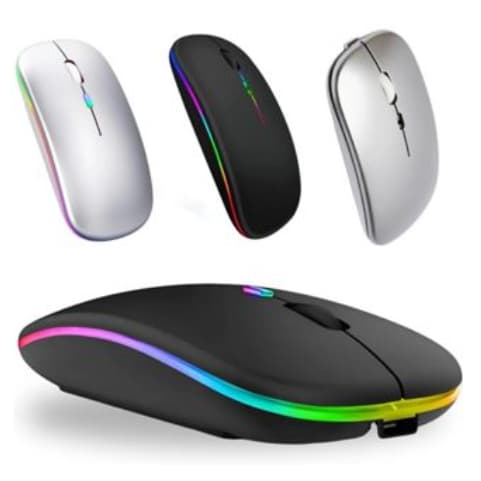 Mouse Sem Fio Wireless Recarregavel Led Rgb 2,4GHz Bluetooth Bateria Interna Ergonômico Silencioso