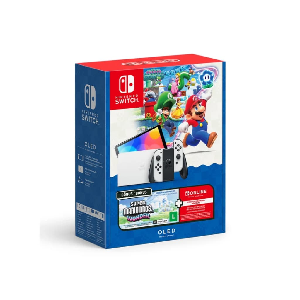 Console Nintendo Switch Oled + Super Mario Bros Wonder + 03 Meses Assinatura