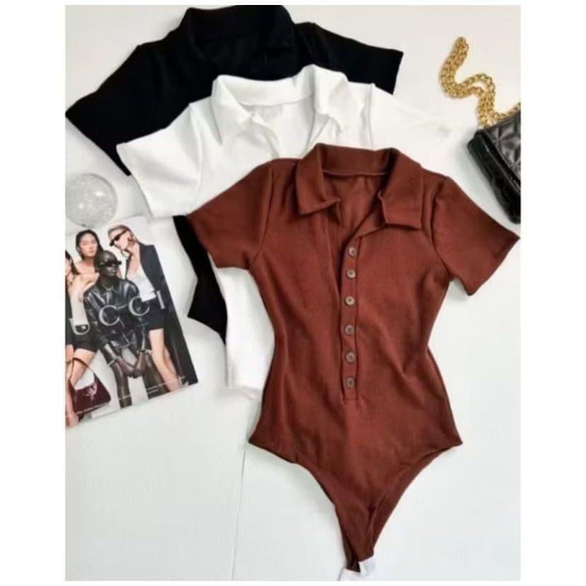 Body Polo feminino Collat Manga Curta Com Botão Unico ou Kit Bori Alta Qualidade