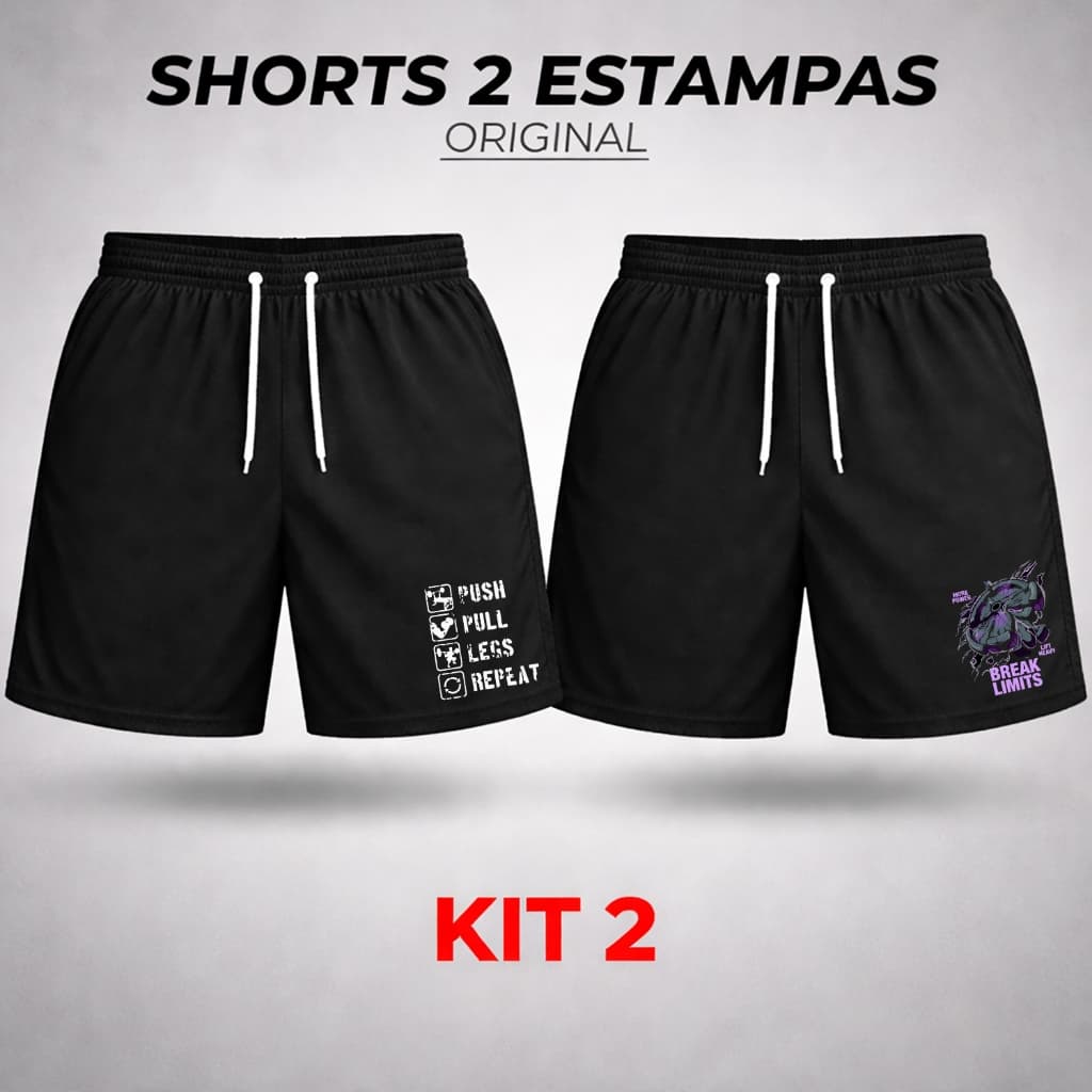Shorts Tactel Estampado Kit 2 Masculino Treino Frase Secagem Rápida e Leve Bermuda Para Academia