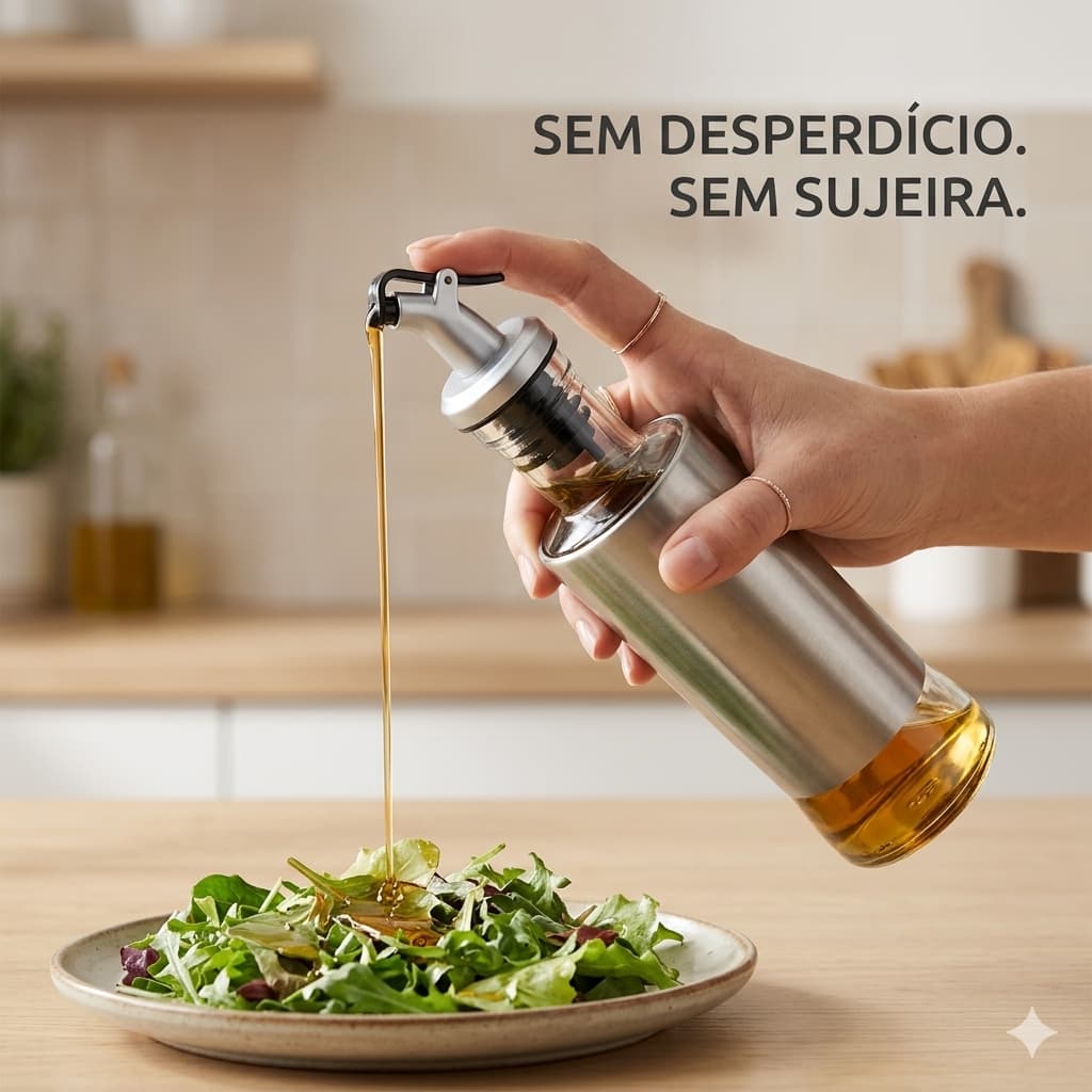 Galheteiro Azeite Vidro 300ml com Dosador Inox Dispenser Anti Gotejamento Cozinha Moderna Prática
