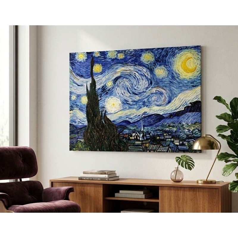 Quadro Arte Van Gogh Noite Estrelada Grande 90x60 Decoração Premium