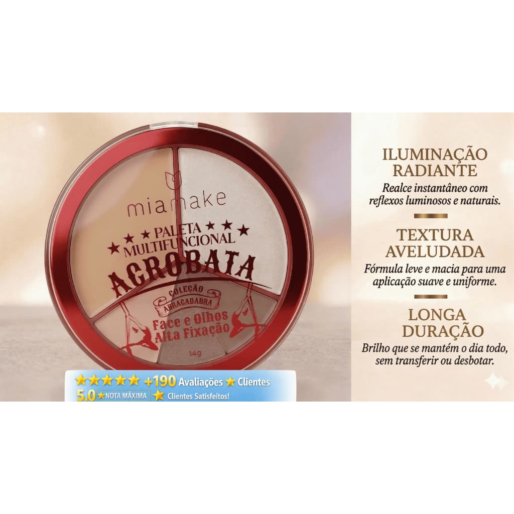 Paleta de Maquiagem Multifuncional Acrobata 14g Blush Iluminador Contorno Alta Pigmentação Profissional