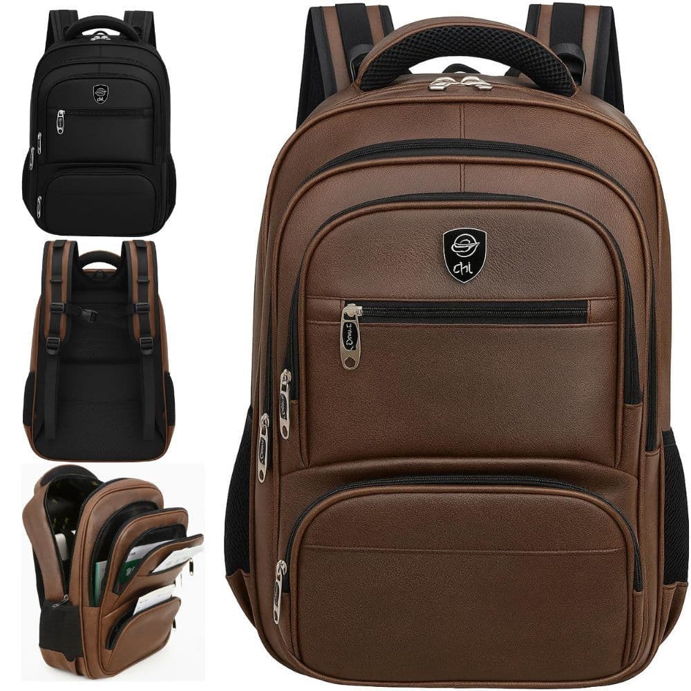 Mochila Chl Couro 45l Impermeável 6 Bolsos Com Bolso Secreto De Costa e Trava Cintura Reforçada