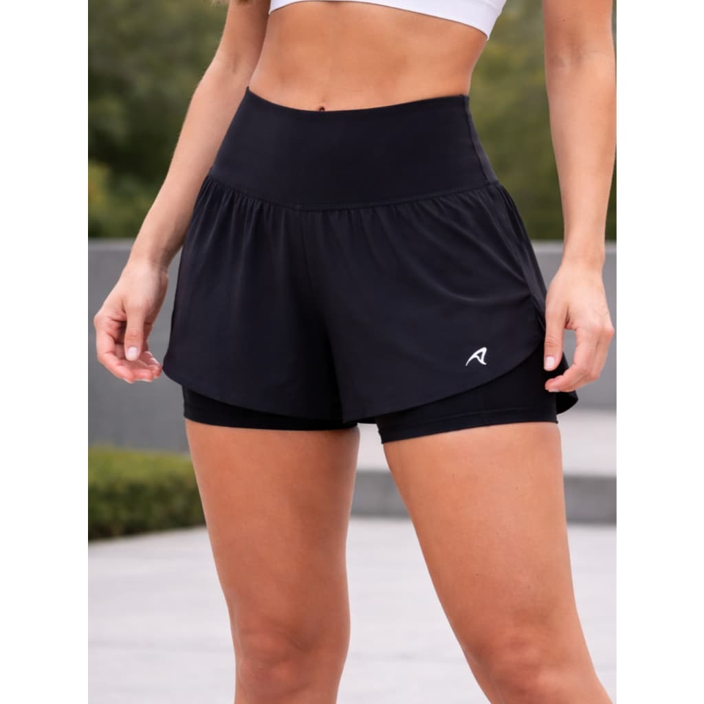 Shorts Duplo Feminino CORRIDA ACADEMIA Fitness Com BOLSO Oculto Para Celular 2 em 1 Poliamida Authen