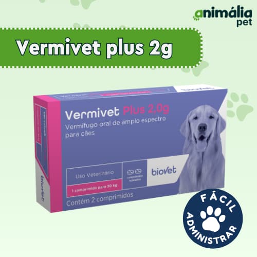 Vermífugo Vermivet Plus 2g para cachorro com 2 comprimidos - Biovet