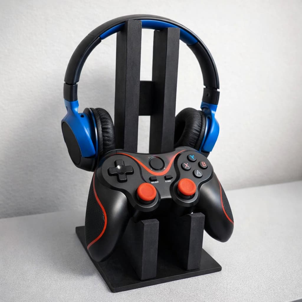 Suporte para 1 Controle e Fone de Ouvido headset Game PS1 PS2 PS3 PS4 PS5 Xbox One 360 Gamer  Mdf