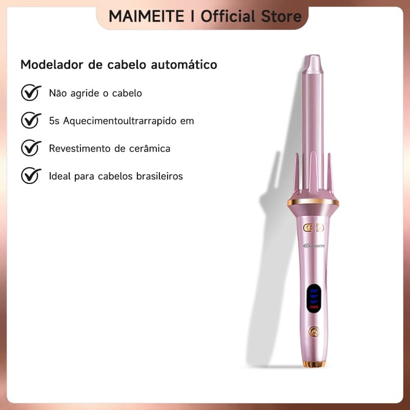 MAIMEITE Ferro de Frisar Automático – Aquecimento Rápido, Placa de Cerâmica LED, Dual Voltage