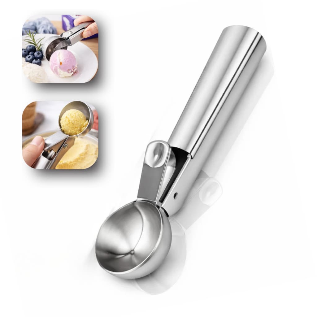 Pegador de Sorvete Açaí Sobremesa Colher Aço Inox Profissional  De Bola Concha