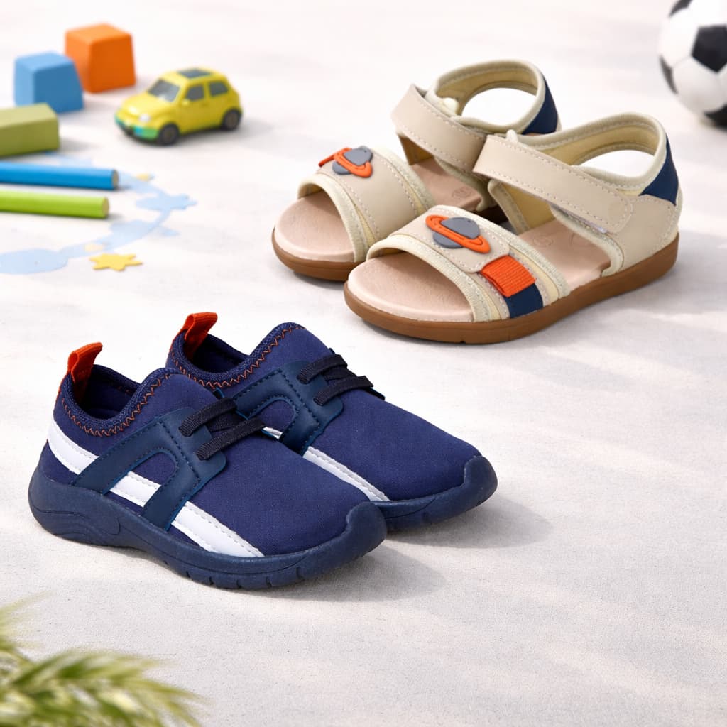 Kit Tenis Infantil Slip On E Sandalia Papete Menino Confortavel Antiderrapante Macia Anatomica