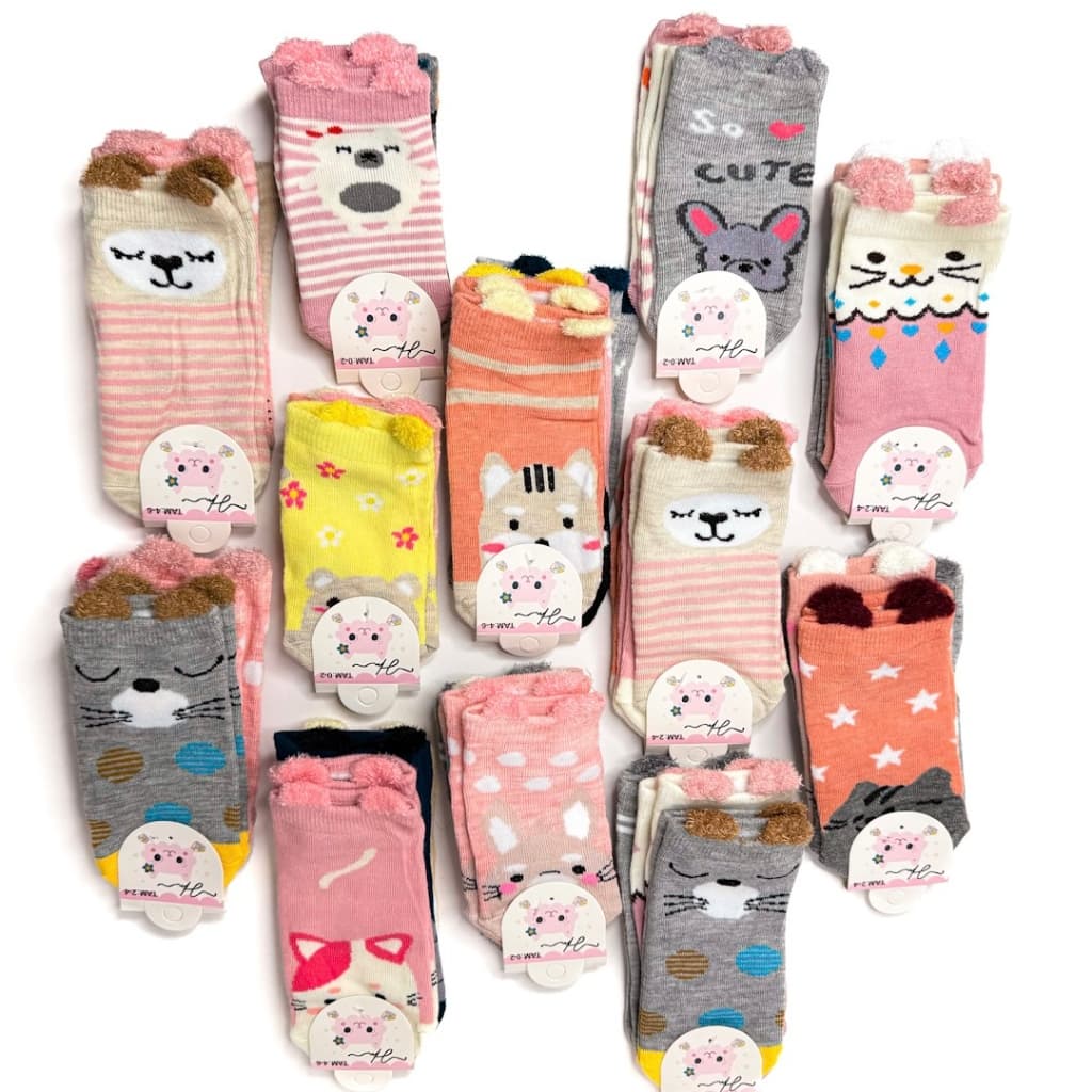 KIT 3,6 e 12 Pares Meia bichinho Menina Estampa Variadas com orelhinha