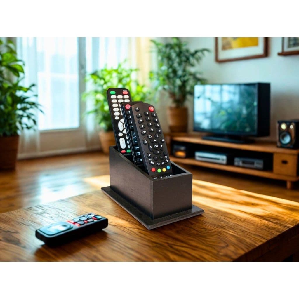 Suporte Porta Controles Remoto Com 3 Divisórias MDF Preto Organizador Controles TV, Ar e Eletrônicos