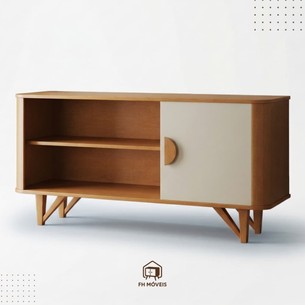*Promoçao* Rack Venice 120cm para TV até 50" com Pés em Madeira Maciça, Design Moderno para Sala TVs