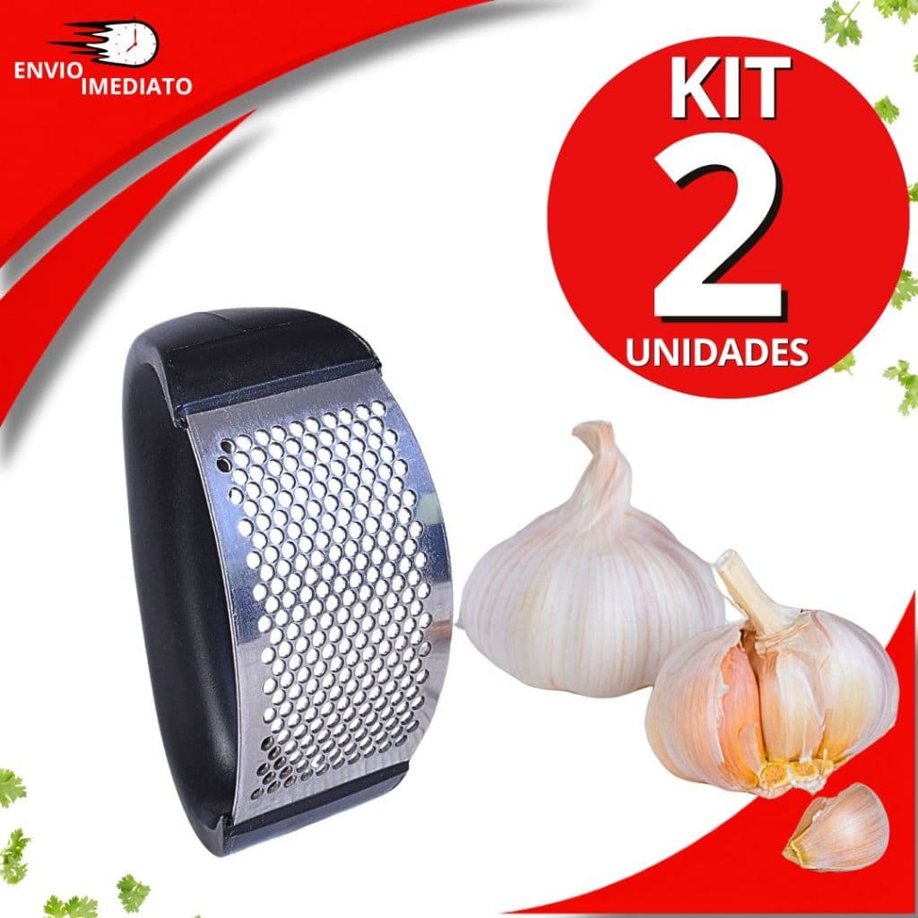 JOGO 2 Triturador Amassador Alho 11cm Batata Legumes Aço Inox Triturador Manual Prático Multiuso Universal Cabo Preto