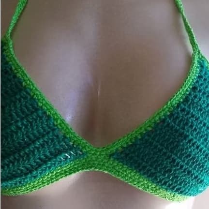 Top Crochê Verde Feminino Biquíni Praia Verão Ajustável