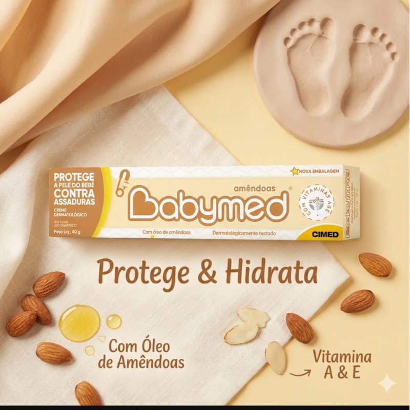 Pomada Assadura Bebê Babymed 40g Prevenção Assaduras Óleo de Amêndoas Vitaminas A e E Original